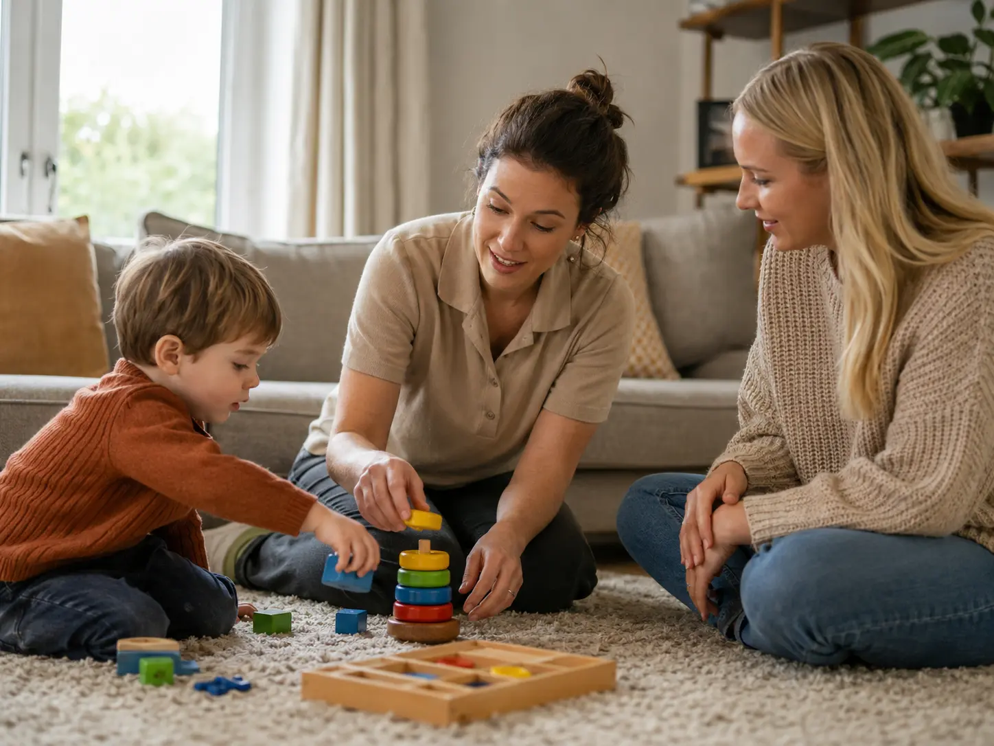 Behaviour analyst modelling an ABA strategy for a parent to learn