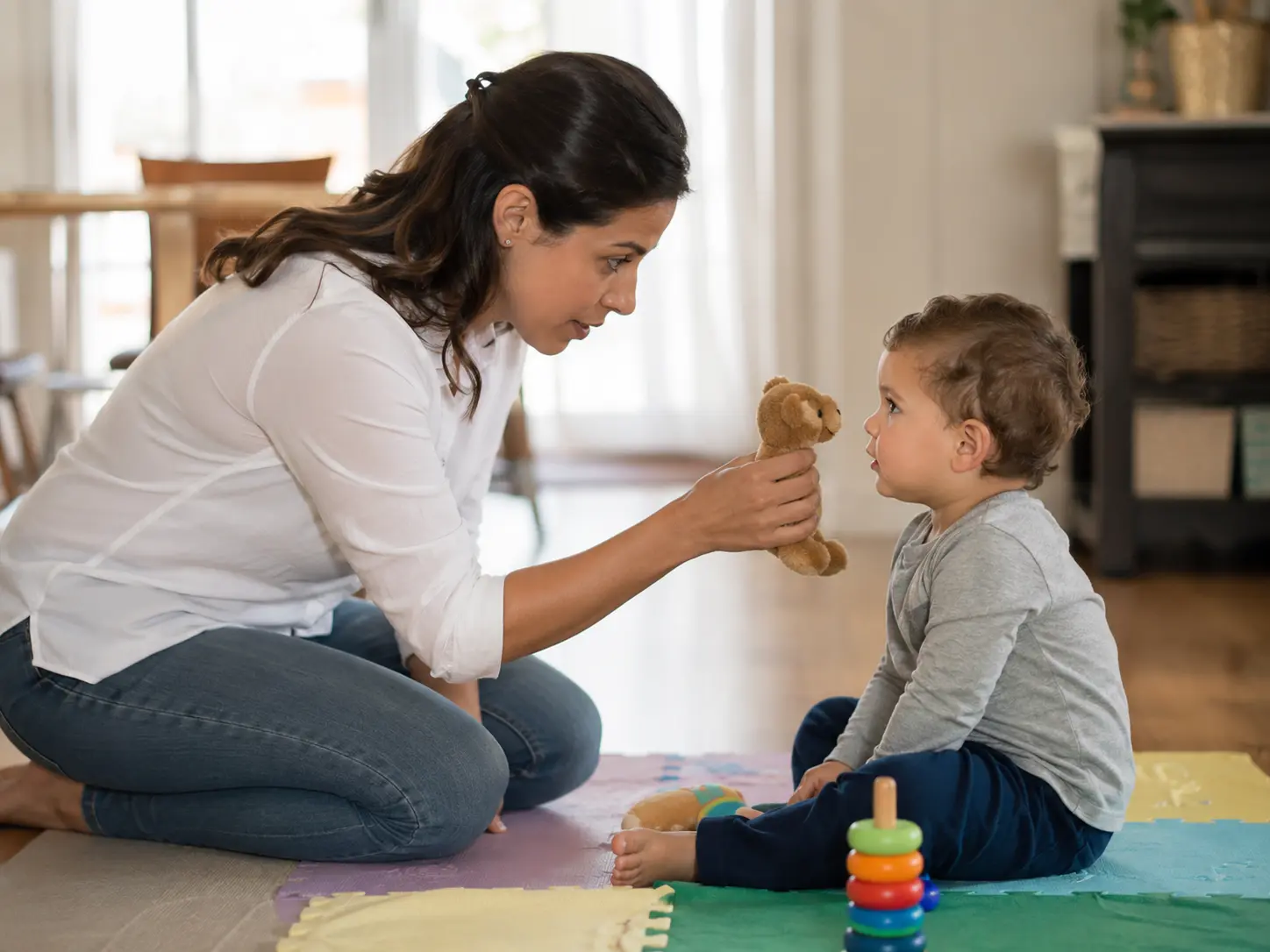 Home 5 Therapist doing early intervention activity with toddler
