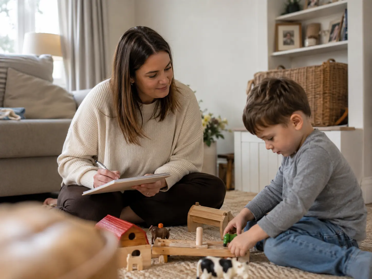 Children Assessments 2 Behaviour analyst observing a child during a functional behaviour assessment at home
