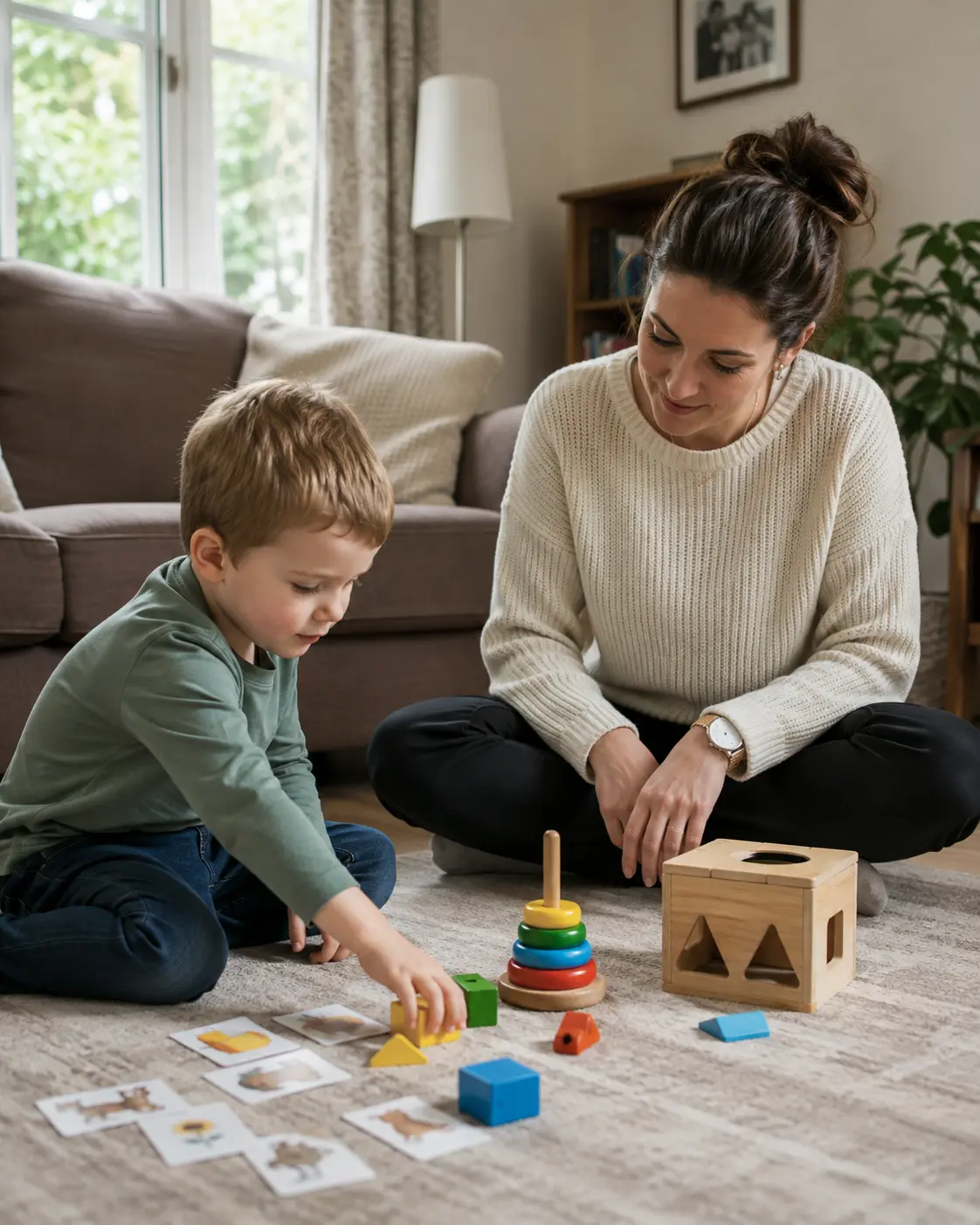 ABA therapist working with a child in a home in Birmingham