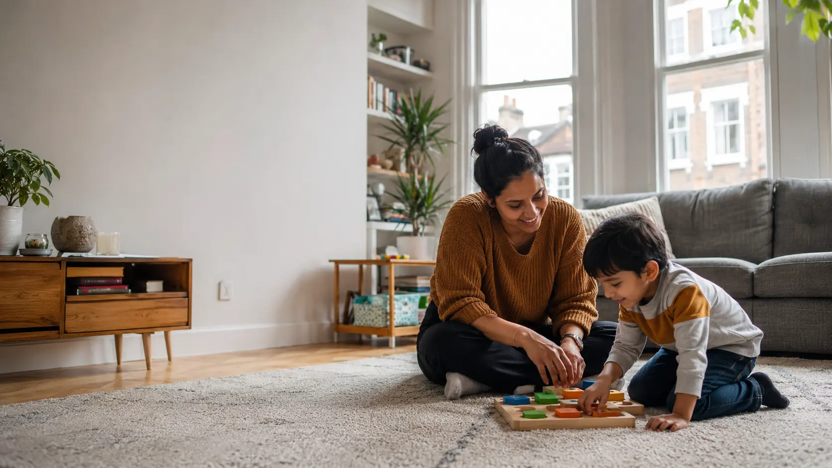 ABA home therapist working one-to-one with an autistic child in a London home