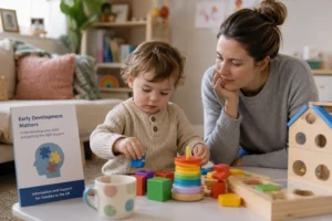 Parent observing early signs of autism in a toddler during play at home in the UK